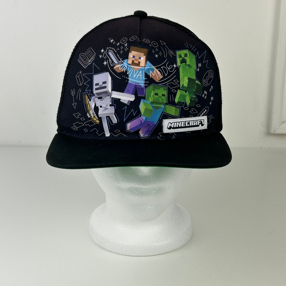 Minecraft Trucker Hat Youth Boys Black Mesh Snapback Cap Adjustable‎